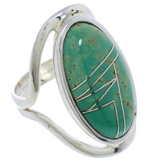 Authentic Sterling Silver Turquoise Inlay Ring Size 8-1/4 JX37485