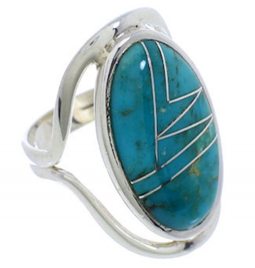 Southwest Sterling Silver Turquoise Inlay Ring Size 5-3/4 JX37526