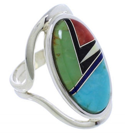 Southwest Genuine Sterling Silver Multicolor Ring Size 6-3/4 JX37639