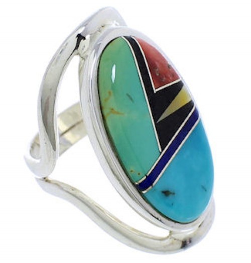 Southwest Silver Multicolor Ring Size 7-1/2 JX37658