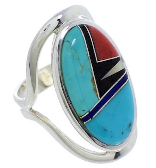 Silver Multicolor Inlay Ring Size 6-1/4 JX37686