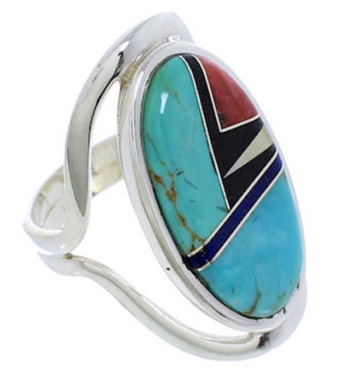 Southwest Multicolor Genuine Sterling Silver Ring Size 7-1/2 JX37707