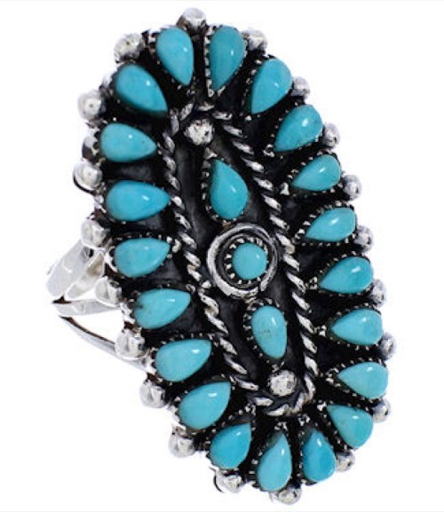 Sterling Silver Needlepoint Turquoise Ring Size 8-3/4 YX35055