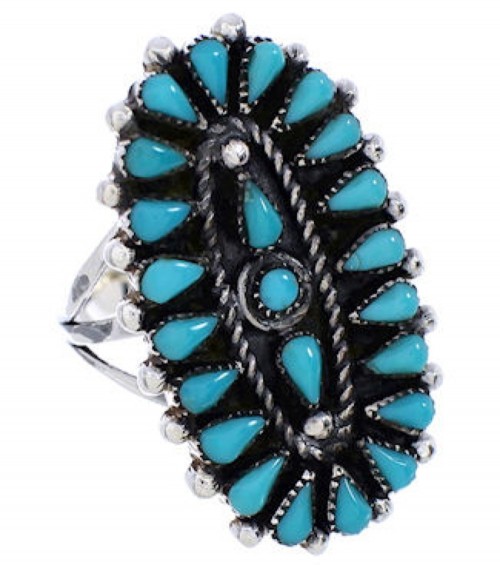 Southwest Silver Needlepoint Turquoise Ring Size 8-3/4 YX35100