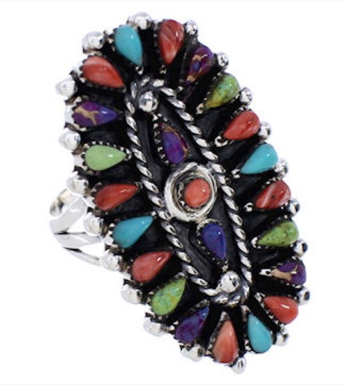 Multicolor Needlepoint Jewelry Silver Ring Size 6 YX35130