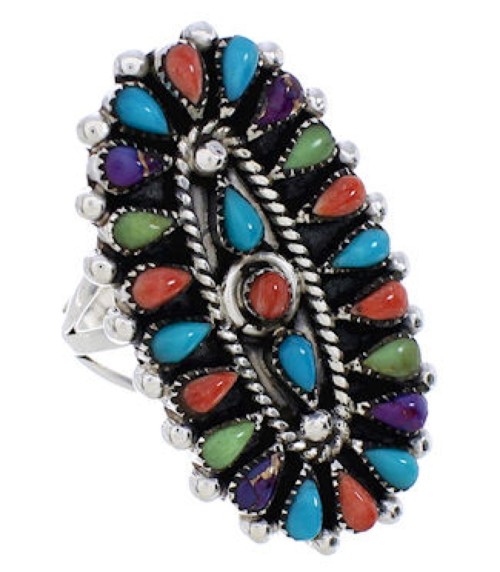 Multicolor Southwest Needlepoint Silver Ring Size 6-3/4 YX35198