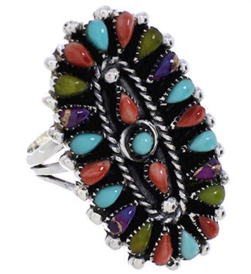 Multicolor Needlepoint And Sterling Silver Ring Size 6 YX35202
