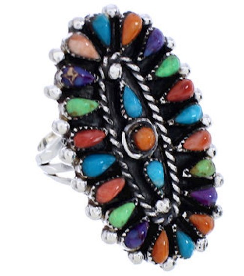 Sterling Silver Jewelry Needlepoint Multicolor Ring Size 5-3/4 YX35224