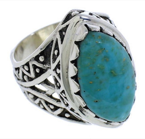 Southwestern Genuine Sterling Silver Turquoise Ring Size 6-3/4 TX38973