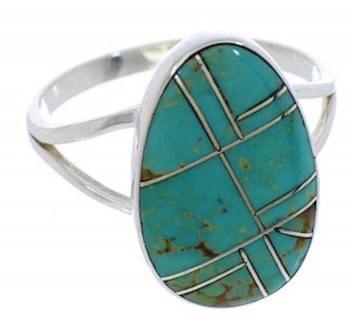 Turquoise Inlay Silver Southwestern Jewelry Ring Size 5-3/4 TX39016