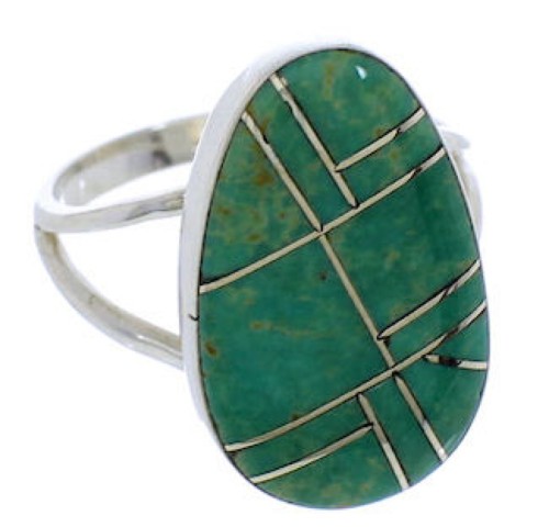 Turquoise Inlay Sterling Silver Jewelry Ring Size 7-1/2 TX39139
