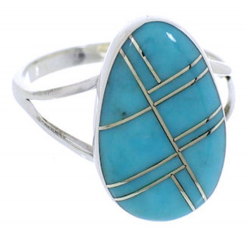 Turquoise Inlay Southwestern Sterling Silver Ring Size 5-1/4 TX39164