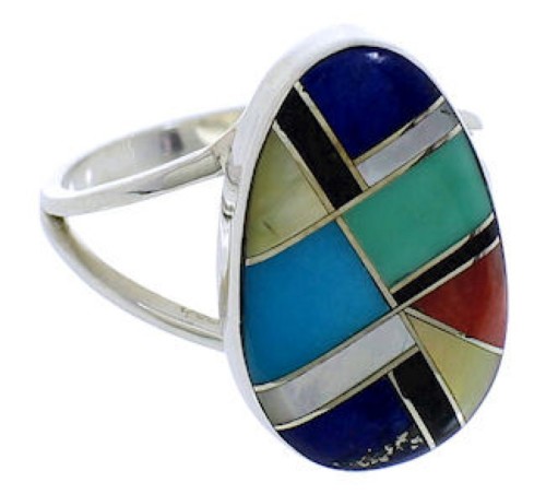 Southwest Multicolor Inlay Sterling Silver Ring Size 6-1/4 TX39230