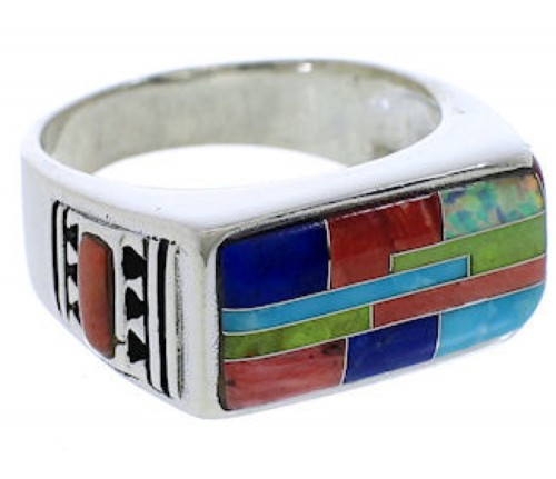 Sterling Silver Multicolor Inlay Ring Size 10-1/2 EX41330
