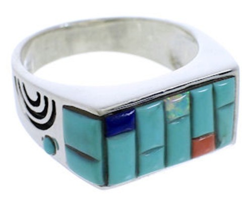 Sterling Silver Multicolor Inlay Ring Size 12-1/4 EX41555