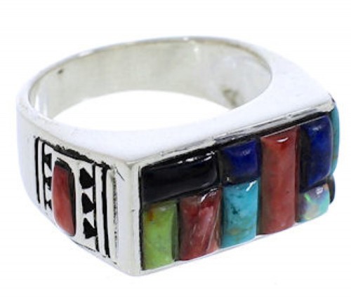 Multicolor Inlay Sterling Silver Ring Size 11-1/4 EX41567