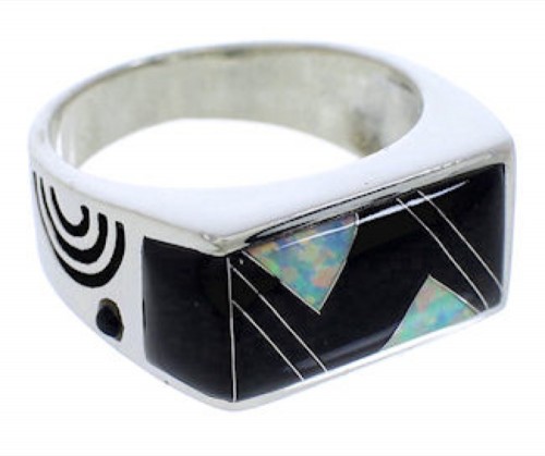 Opal And Black Jade Southwest Ring Size 11-1/2 EX41590