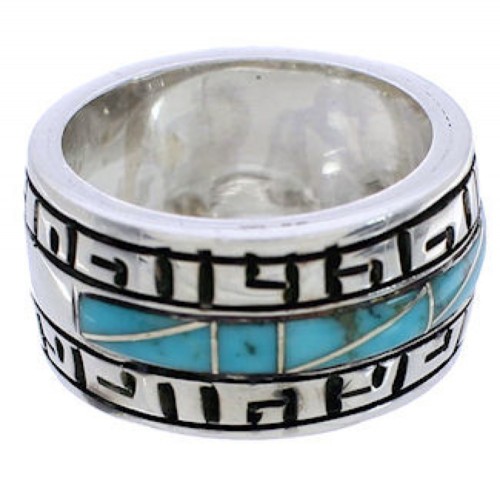 Southwest Sterling Silver Turquoise Inlay Ring Size 6-3/4 TX38414