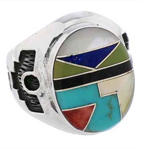 Multicolor Silver Southwest Inlay Ring Size 7-3/4 TX38700