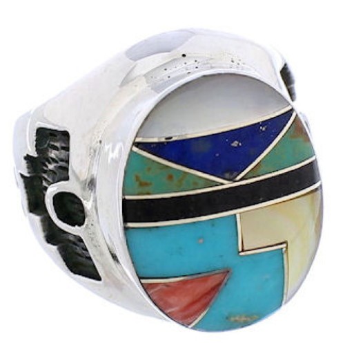 Multicolor Sterling Silver Southwestern Inlay Ring Size 6-1/4 TX38702