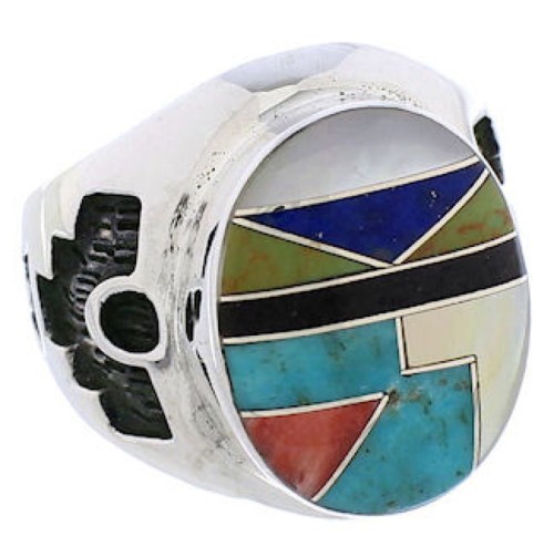 Silver Multicolor Southwestern Inlay Ring Size 8-1/4 TX38710