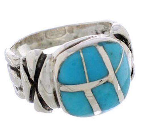 Southwestern Turquoise Inlay Sterling Silver Ring Size 6-3/4 TX39908