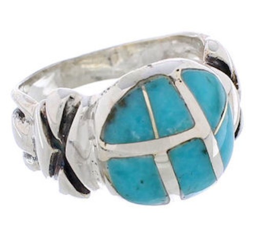 Southwest Turquoise Inlay And Sterling Silver Ring Size 6-1/4 TX39912