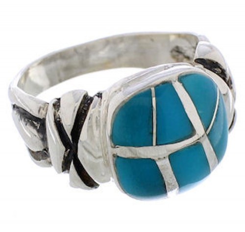 Southwest Turquoise Inlay And Sterling Silver Ring Size 5-1/4 TX39933