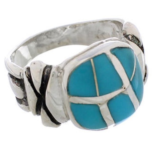 Silver And Turquoise Inlay Ring Size 6-1/2 TX39938