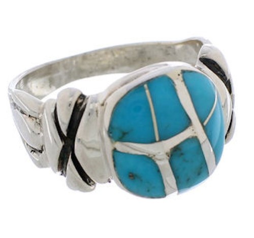 Sterling Silver And Turquoise Inlay Southwest Ring Size 7-1/2 TX39945