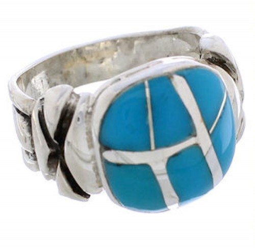 Sterling Silver And Turquoise Inlay Southwest Ring Size 8-1/4 TX39958