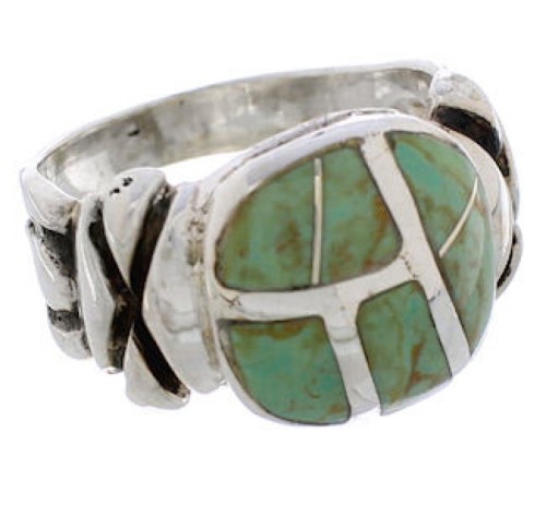 Silver And Turquoise Inlay Jewelry Ring Size 7 TX39970