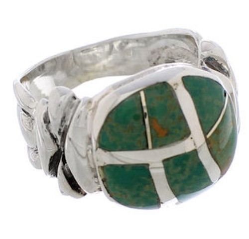 Sterling Silver And Turquoise Inlay Jewelry Ring Size 4-3/4 TX39980