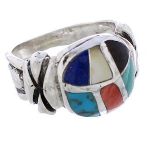 Southwestern Silver Multicolor Ring Size 6-3/4 TX40020