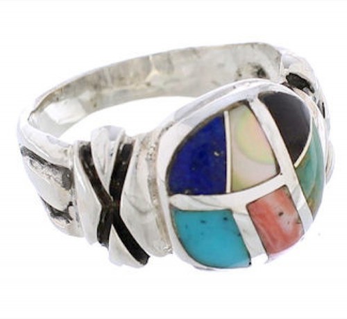 Southwest Silver Multicolor Ring Size 7-3/4 TX40023