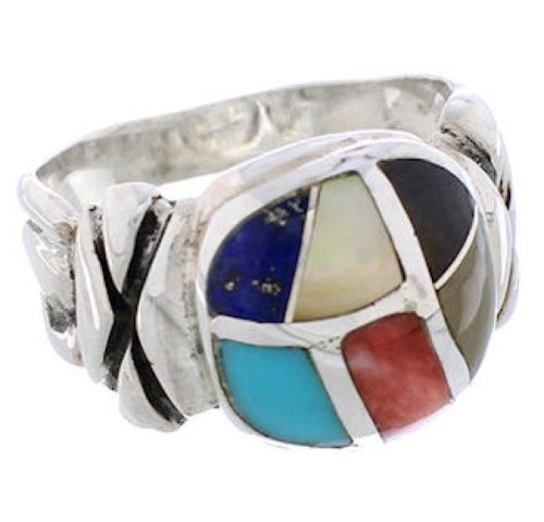 Southwest Silver Multicolor Inlay Ring Size 7-1/4 TX40028