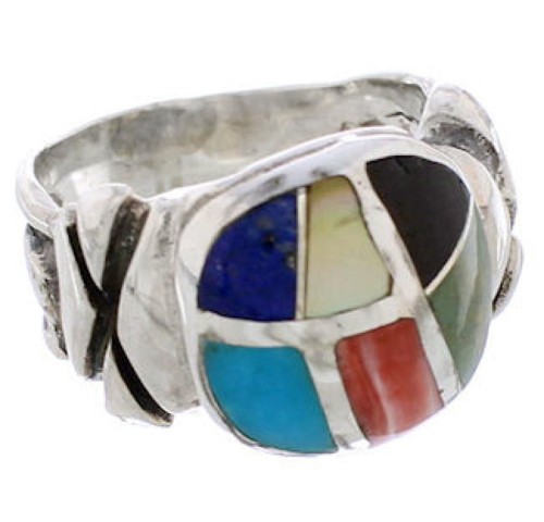 Sterling Silver Multicolor Inlay Ring Size 7-1/4 TX40030