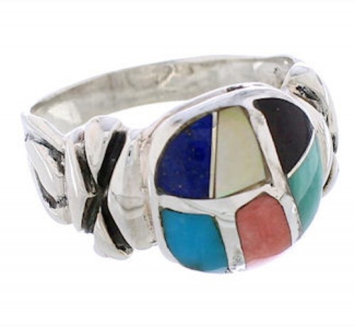 Sterling Silver Multicolor Inlay Southwest Ring Size 8-1/4 TX40035
