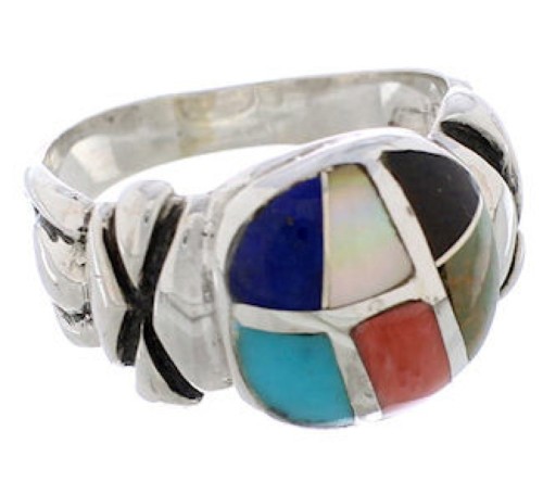 Silver Multicolor Inlay Southwest Ring Size 4-3/4 TX40040