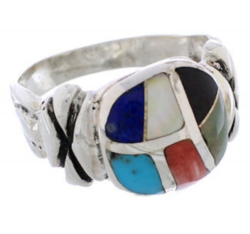 Southwest Multicolor Inlay Sterling Silver Ring Size 6 TX40062