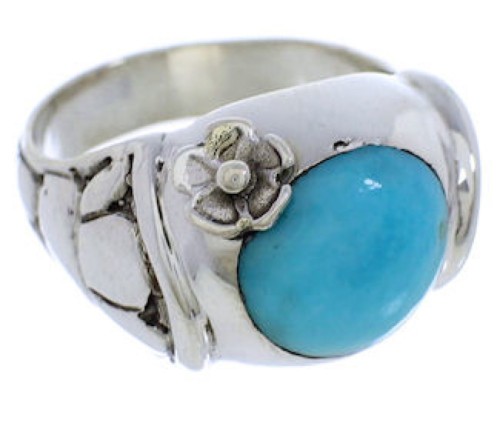 Flower Sterling Silver Turquoise Southwest Ring Size 6-1/2 UX33304