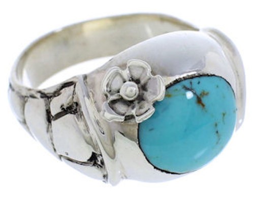 Turquoise And Sterling Silver Southwest Flower Ring Size 5-1/4 UX33326