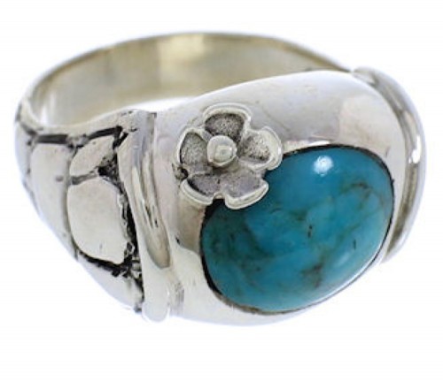 Southwest Sterling Silver And Turquoise Flower Ring Size 5-1/2 UX33349