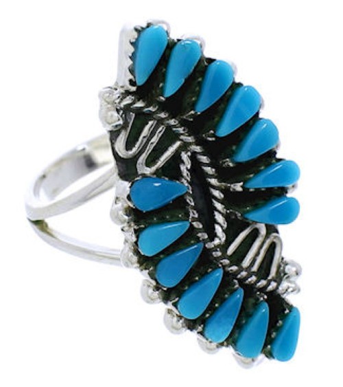Turquoise Silver Southwest Needlepoint Ring Size 7-1/4 UX33364