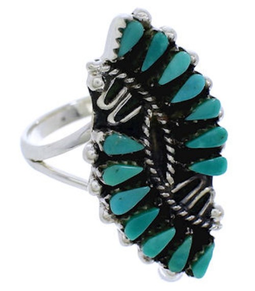 Southwest Silver And Turquoise Needlepoint Ring Size 7-1/4 UX33367