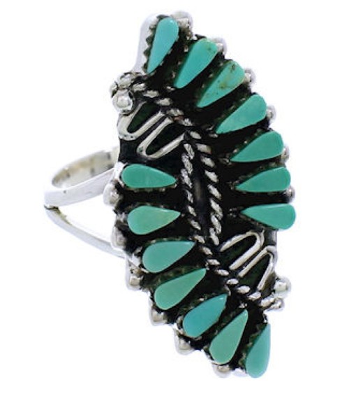 Turquoise Needlepoint Sterling Silver Ring Size 5-3/4 UX33383
