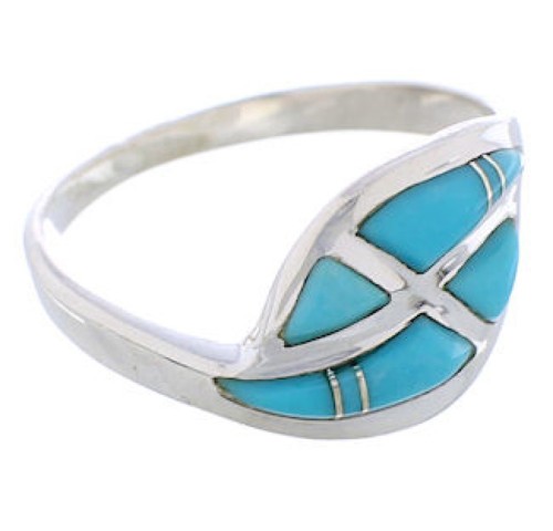 Turquoise Inlay Silver Southwestern Ring Size 7-3/4 AX87769