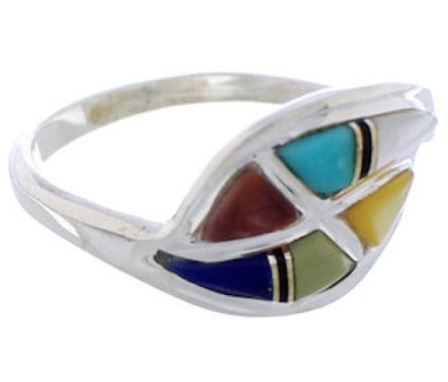 Sterling Silver Multicolor Inlay Ring Size 8-3/4 WX41163