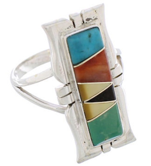 Multicolor Inlay Southwest Silver Ring Size 5-1/2 WX41337