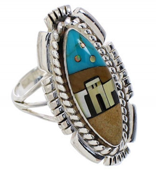 Native American Design Multicolor Silver Ring Size 6-3/4 WX41438